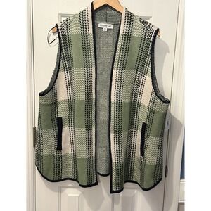 NWT Southern Lady Green Plaid Sweater Vest Size PXL Classic Preppy Granny Fall